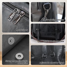 AfitLulu Large Backpack Women's Thickened Leather School Backpack with Removable Adjustable Shoulder Straps, Multiple Pocket Travel Backpack with Anti-Theft Rear Pocket, Black Premium