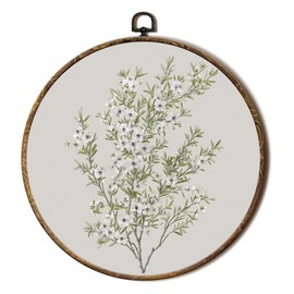 FSTCSV Vintage Flower Round Wall Art Framed, Retro Botanical Plant Canvas Prints Wall Hanging Art, Rustic Farmhouse Cottagecore Floral Circle Walls Decor for Home Living Room Bedroom,10x10in