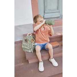 LÄSSIG Children's Backpack with Chest Strap Nursery Bag Nursery Backpack 27 cm, 4.5 Litres Top, 1.5 Litre Bottom, 3 Years / Mini Backpack, happy prints olive, Children's backpack