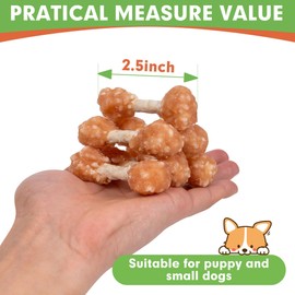 MON2SUN Dog Treats, 16oz Mini Rawhide Dog Chews, Chicken Dumbbells with Rice for Small Dogs & Toy Breed, Crunchy and Healthy (2.5 Inch 30 Count)