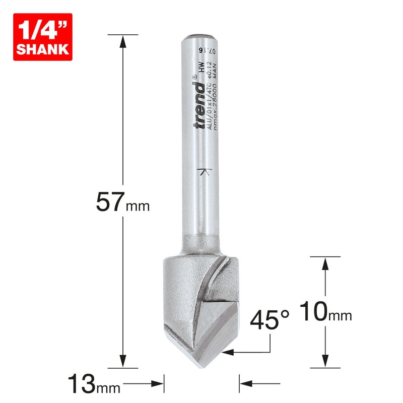 Trend Professional Alucobond 45-Degree V Groove Cutter, 1/4 Inch Shank,