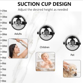 Adjustable Shower Head Holder, Vacuum Suction Cup Handheld Showerhead Bracket with Suction Warning Design, Removable Wall Mounted Suction Bracket for Marble Glass Metal Ceramic (Silver)