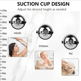 Adjustable Shower Head Holder, Vacuum Suction Cup Handheld Showerhead Bracket with Suction Warning Design, Removable Wall Mounted Suction Bracket for Marble Glass Metal Ceramic (Silver)