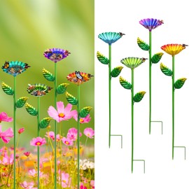 Kepmix 4 Pack Bee Watering Station: Bee Cups for Garden Metal Bee Water Feeder with Flower Design Colorful Butterfly Bath Bowl Bee Drinking Cups for Garden Yard Decor (Purple,Green,Blue,Yellow)