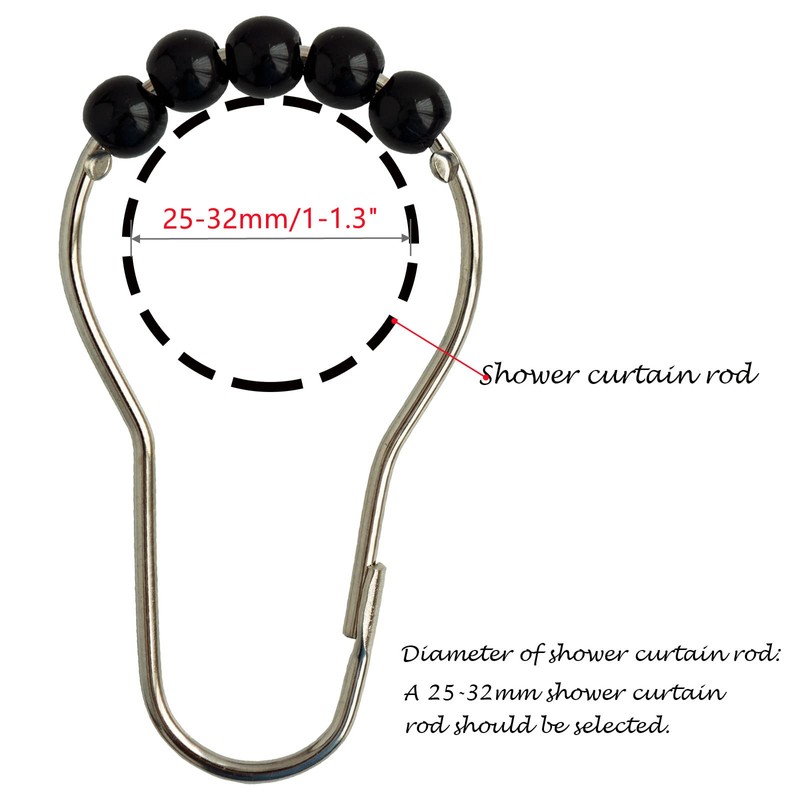 Shower Curtain Hooks Rings Stainless Steel Shower Hooks Black Acrylic