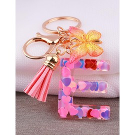 Initial Letter Keychain for Women Gift Cute Butterfly Tassel Resin Keychain Wallet Car Backpack Handbag Charm Accessories