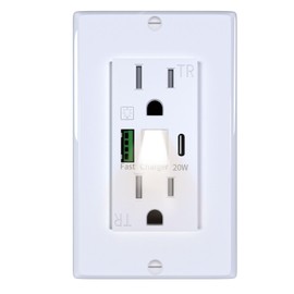 PD20W USB Outlet with LED Night Light, Electrical Wall Outlet with Type A and Type C USB Charging Ports,Tamper-Resistant Wall Outlets, Wall Plate for Phone Tablet and Cameras White (1, White)