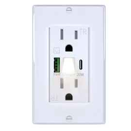 PD20W USB Outlet with LED Night Light, Electrical Wall Outlet with Type A and Type C USB Charging Ports,Tamper-Resistant Wall Outlets, Wall Plate for Phone Tablet and Cameras White (1, White)