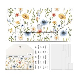 APVDSH Cash Envelope Wallet, Reusable Budget Money Wallet, Cute PU Leather Money Saving Wallet with 4 Dividers & 1 Sheets Category Stickers Watercolor Wildflowers