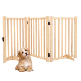Paint-Free Wooden Freestanding Dog Gates, Wooden Indoor Dog Fence,Collapsible Wood Pet Gates for The House,Doorways, Stairs,Step Over Fence -3 Panel H:24”