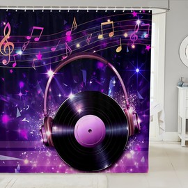 Feelyou Rock Music Bath Curtain Boys Girls 72"x72" Musical Shower Curtain for Kids Women Men Waterproof Vintage Record Bathroom Shower Curtain Set Popstar Party Kids Bathroom Accessories