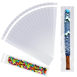 COQOFA Long Self Adhesive Cellophane Bags 2x5" 200 Pcs Clear Cookie Candy Treat Resealable Self Sealing Plastic Cello Long Strip Transparent Individual