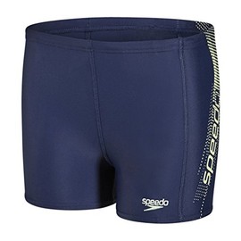 Speedo Boys' Sports Logo Panel Aquashort, Navy/Lemon Sorbet, 30