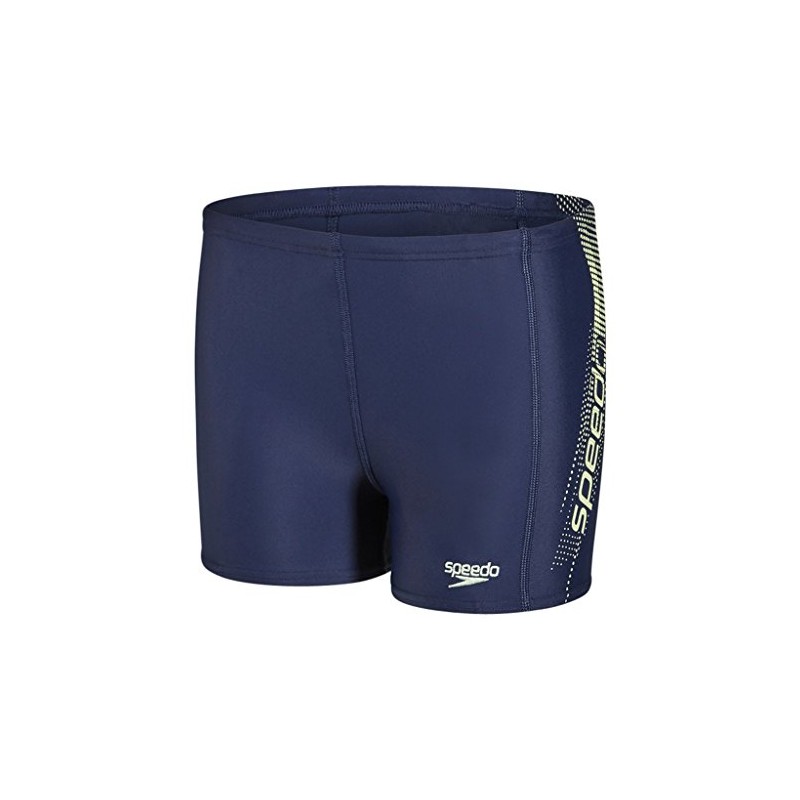 Speedo Boys' Sports Logo Panel Aquashort, Navy/Lemon Sorbet, 30