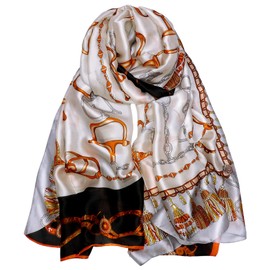 Women Silk Scarves Long Satin Lightweight Outdoor Shawl Wraps Printed Head Scarf 70''X35'',05-White
