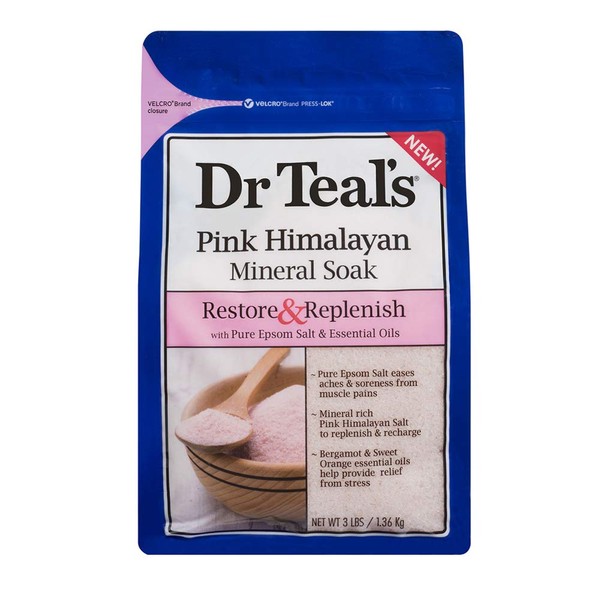Dr Teal's Restore & Replenish Pure Epsom Salt & Essential Oils Pink Himalayan Mineral Soak, Orange, 3 lb