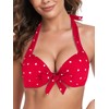 RELLECIGA Women's Red Polka Dot Push Up Bikini Top Knot