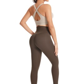 Workout Sets for Women High Waisted Leggings with Cross Back Sports Bra 2 Piece Yoga Outfits Gym Clothes Sets(Our80 Khaki/Coffee S)