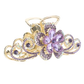 FRCOLOR Large Decorative Claw Clip with Double Sided Rhinestone Flower Design Sturdy Alloy Hair Jaw Clip for Women Non Slip for Elegant Updos and Casual Hairstyles