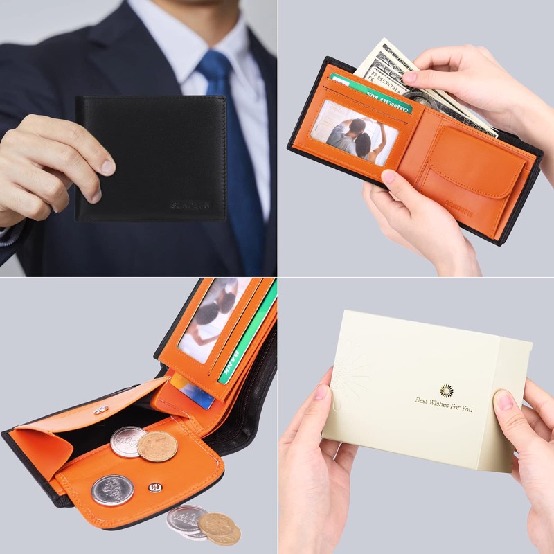 SENDEFN Men's Wallet with RFID Protection, Men's Wallet Landscape Format