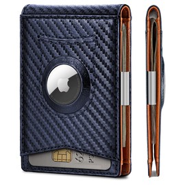 KS Mens Wallet Gift Airtag or Standard Use,Slim Front Pocket Leather Wallet Money Clip 11 cards RFID Blocking