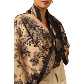 Dusala Women's Luxurious Reversible Cashmere Stole - Soft & Lightweight, Nature Garden Print, 28x80 Inch, Beige & Cream, Delicate Fashion Accessory, Ideal Gift for Women, Flawless for All Seasons