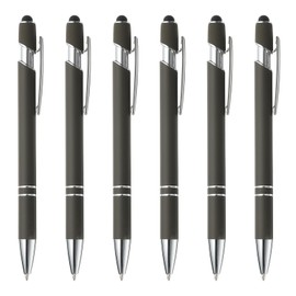 PATIKIL Ballpoint Pen with Stylus Tip, 6Pcs 2 in 1 Metal Pen Black Ink 1.0mm Medium Point Stylus Pen for Touch Screens Style 3, Gray