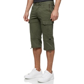 Indicode Men's INStevie 3/4 Cargo Shorts with 6 Pockets | Men's Cotton Shorts, Army