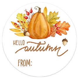 Wonmon 2 Inch Fall Stickers for Envelopes, Round Hello Autumn from Stickers for Gifts Candy Bags Envelope Seals Cards Fall Autumn Harvest Thanksgiving Gifts Packaging Decorations, 200 PCS
