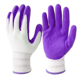 Hmxpls Gardening Gloves for Women Ladies, Breathable Rubber Coated Yard Garden Gloves, Outdoor Protective Work Gloves (Purple)