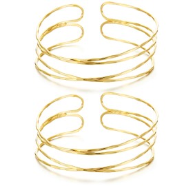 BOMAIL 2Pcs Gold Arm Cuff Bracelets Set for Women Open Adjustable Upper Arm Bangles Coil Swirl Armlet Armband Set Minimalist Upper Arm Cuff Jewelry for Women (B Style)