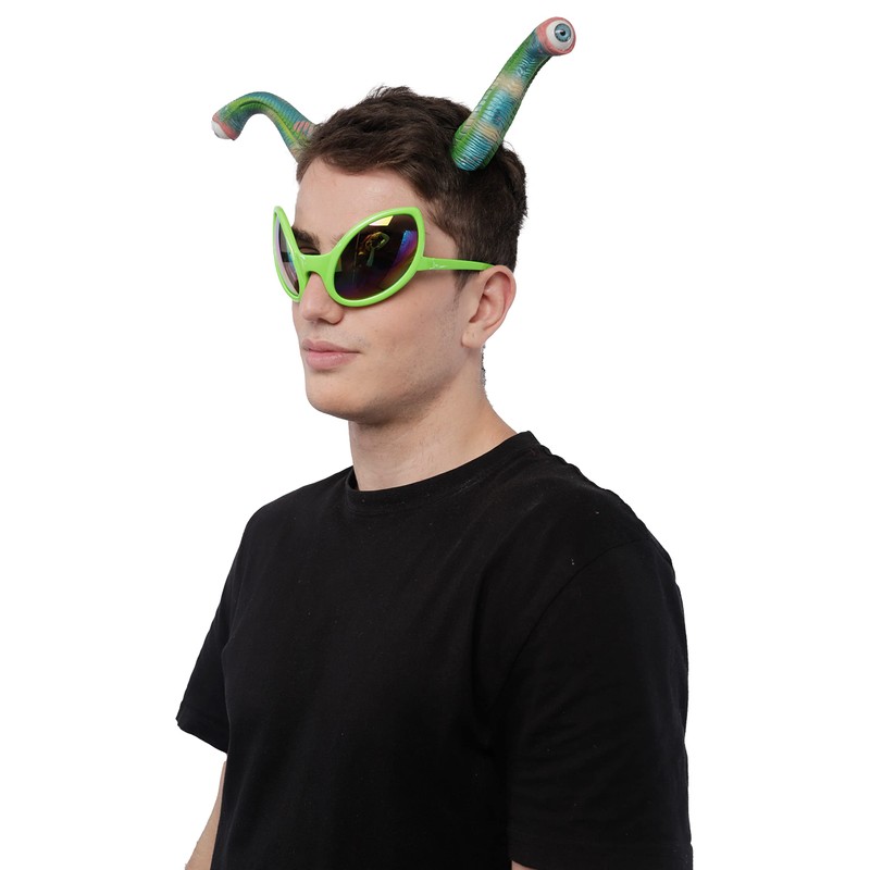 Carnavalife Alien Invader Antenna Eye Headband and Green Glasses for