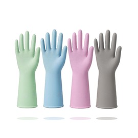 Rubber Cleaning Gloves for Dishwashing, 4 Pairs Reusable Kitchen Gloves for Washing Dishes with Non-Slip Grip, Long-lasting & Flexible Latex Free Household Gloves for Woman Men Bathroom, Small