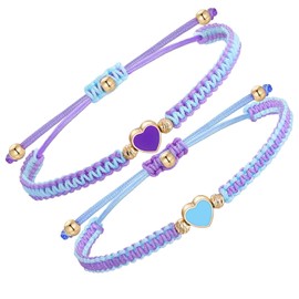 MJartoria BFF Bracelets for 2-Heart Matching Bracelets Adjustable Strand Best Friends Bracelet Friendship Bracelets Jewelry Gifts for Teen Women Couples (Blue+Purple)