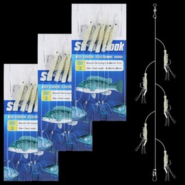 Fishing Bait Rigs,4 Packs/10 Packs Fishing Lure Rigs with String Hook Fish Skin Glow Fishing Lure Fishing Beads Soft Shrimps Flasher Fishing Rigs for Saltwater Freshwater Shrimp-4Packs
