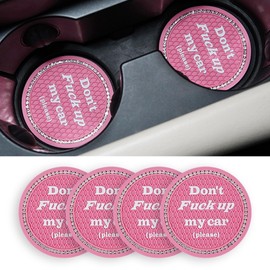 Tioollev 4 PCS Bling Car Cup Coaster, 2.75 Inch Anti-Slip Cup Holder Insert Coasters, Universal Crystal Rhinestone Auto Drink Car Cup Mat, Interior Car Accessories for Women Girls (Pink)