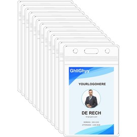 6 Pack Extra Thick Name Badge Holders, Durable & Sealable Waterproof Vertical ID Badge Holders, Clear PVC Plastic Badge Sleeve for Credit Card/Proximity/RFID/Work Badge/Room Key