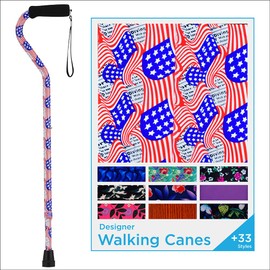 Nova Joy Designer Offset Walking Cane for Seniors - Unisex Adjustable Lightweight Aid with Foam Handle, Wrist Strap and Anti-Rattle Lock - Essential Mobility Support - Stars and Stripes
