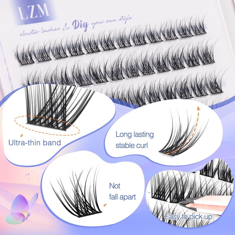 LZM Cluster Lashes 10mm Individual Eyelashes C Curl Lashes Individual