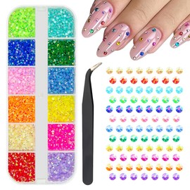 qiipii 12 Colors 2mm Small Jelly Resin Rhinestones Rainbow Colorful Flatback Tiny Stones Gems Diamonds Crystals Charms for Nails Eyes Face Makeup Crafting Tumblers Bottles Crafts Shoes Clothes Phones