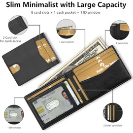 Auskang Wallet for Men, Classic Bifold Mens Wallet, Slim Minimalist wallet Credit Card Holder, Genuine Leather, Black (Small Grid Pattern)