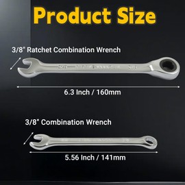 3/8 Inch Ratcheting Wrench 2 Pcs 72-Tooth 12-Point Chrome Plated