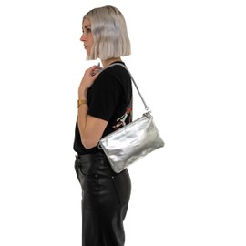 Expatrié Emilie Women's Clutch Bag, Stylish Shoulder Bag for Wedding, Party & Leisure, Small Handbag in Two Colours, Crossbody Bag for Women, Adjustable Shoulder Strap, silver-grey