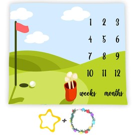 Manta mensual de golf para bebé, 121,9 x 101,6 cm, franela suave, fondos naturales de pasto al aire libre, regalos de madre recién nacida, rastreador de crecimiento de la edad con bono Maker BTLSFS14