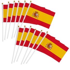 50 Packs Small Spain Flag on Stick Hand hold Mini Spanish Flags Small Hand Waved Spanish Bunting with Plastic Sticks Party Parade Celebration Sports Football Game School Festival Outdoor Decoration