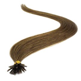 100 Strands Micro Ring Links Locks Beads Straight Keratin Stick I Tip Human Hair Extensions Color #8 Light Brown