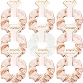 9 pack Satin Bridesmaid Scrunchies Bridesmaid Proposal Gifts Bachelorette Party Favor Elastics Hair Ties Scrunchies Satin Gift for Bridal Wedding Parties(Champagne-White)