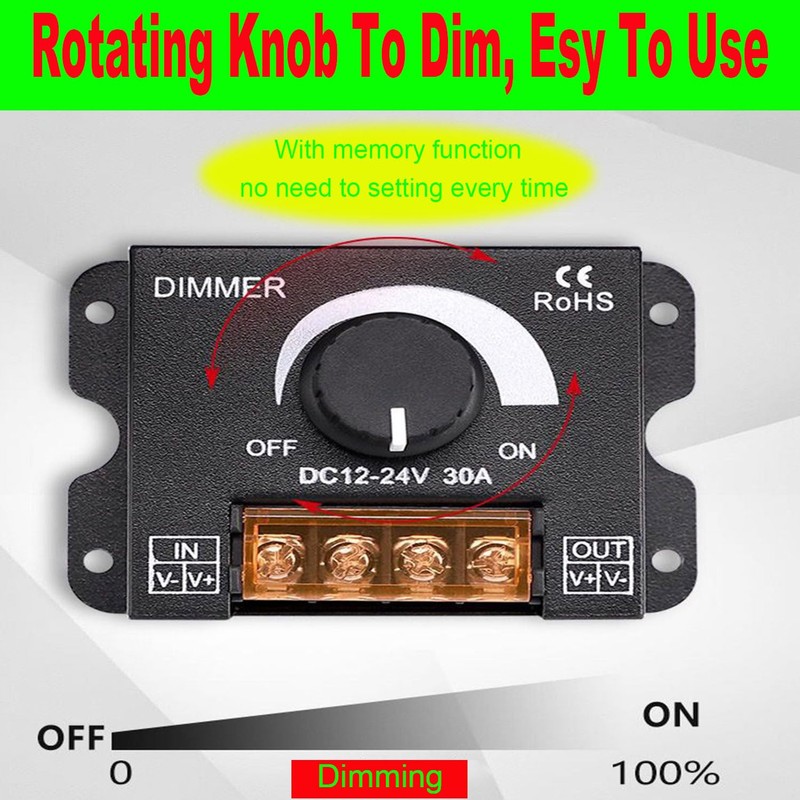 SUYOOULIN DC 12V-24V 30A LED PWM Dimming Controller Dimmer Switch,