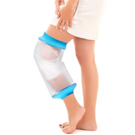 Divvsck Waterproof Knee Cast Cover for Shower, Watertight Cast Bag, Reusable, Shower Protector for Knee Replacement Surgery, Wound, Burns (L)