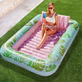 SLOOSH Inflatable Tanning Pool Lounger Float, 85" x 57" Extra Large Suntan Sun Tan tub for Adults & Kids, Tanning chair, Bed Blow up, Raft Lounge Floatie,XL - color: Cyan pink